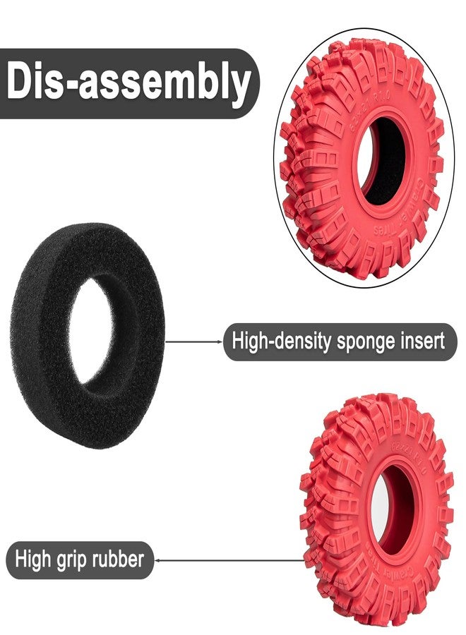 LRFHL 1.0 Tires Soft and High Grip 1.0 Colored Tires RC Crawler Tyres with Foam Insert for 1/18 TRX4M 1/24 SCX24 FCX24 Upgrade (4PCS, Red) - Image 4